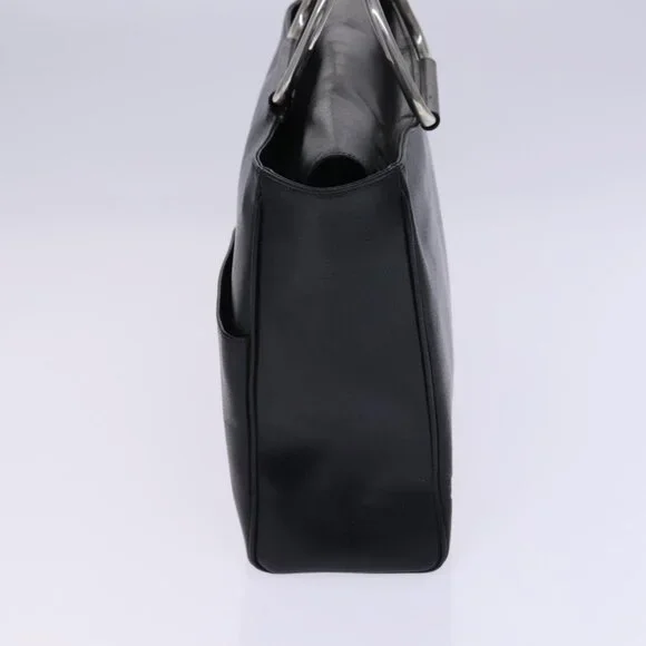 GUCCI Hand Bag Leather Metal Black Silver Auth Bags